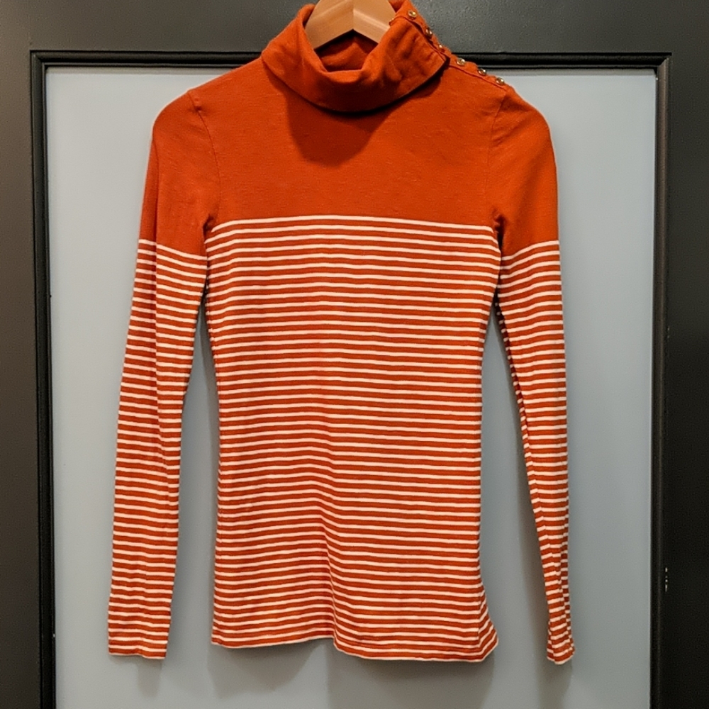 J. CREW striped turtleneck orange and white